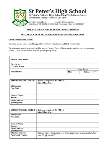 Bulk Appeal Form Year 7 2024 WORD