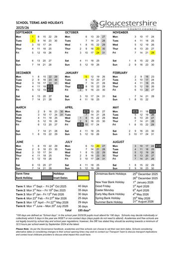 School term dates for academic year 2025-26