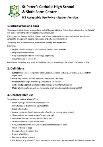 Acceptable Use Policy - Student Version